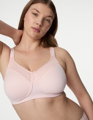 M&S Women's Cotton Blend & Lace Non Wired Total Support Bra B-H - 34F - Soft Pink, Soft Pink,White,B
