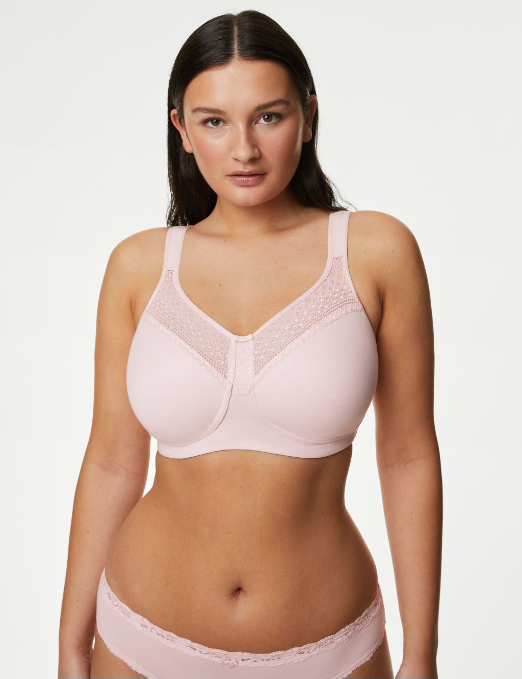 Cotton Blend & Lace Non Wired Total Support Bra B-H