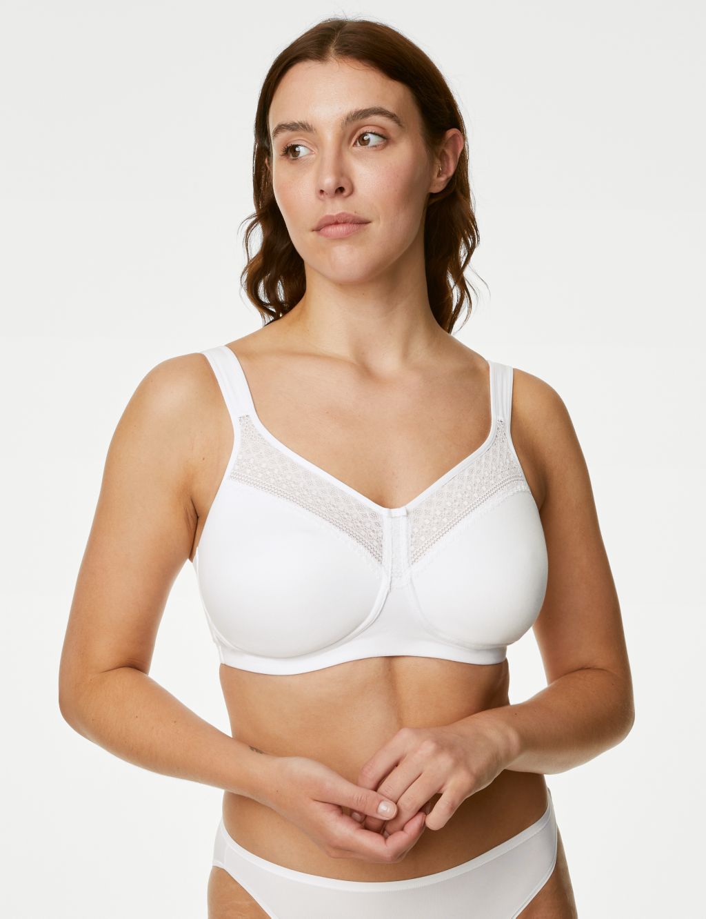 Cotton Blend & Lace Non Wired Total Support Bra B-H image 1