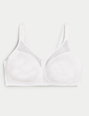 M&S Womens Cotton Blend & Lace Non Wired Total Support Bra B-H - 34C - White, White,Black,Sea Green