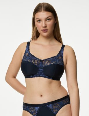 M&S Womens Wild Blooms Non Wired Total Support Bra B-H - 36D - Navy, Navy