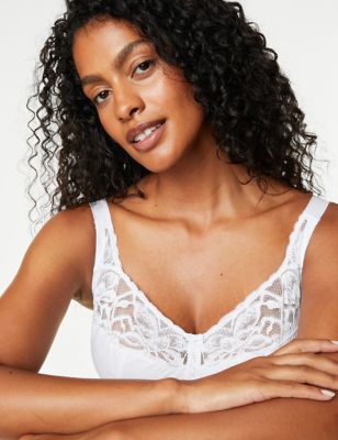 BHS Cotton Rich Embroidered Bra Non Wired Soft Lined Cups New - White &  Cream