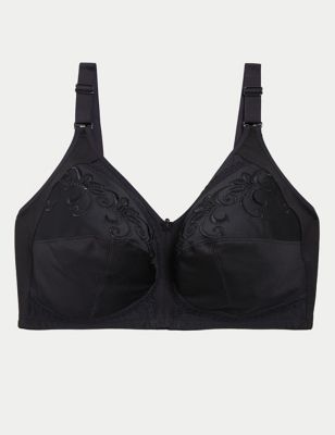 

Womens M&S Collection Total Support Embroidered Non Wired Bra D-K - Black, Black
