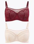 2 Pack Mesh Lace Panel Balcony Bras A-G