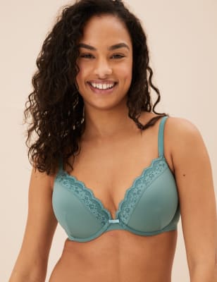 

Womens M&S Collection Lace Padded Plunge Wired Bra A-E - Willow Green, Willow Green