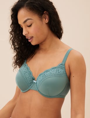 

M&S Collection Sujetador de copa completa con relleno y adorno de encaje para copa A-EWomens - Willow Green, Willow Green