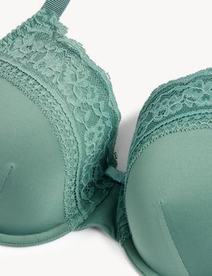 M&S Womens Lace Trim Padded Full Cup Bra A-E - 32A - Willow Green, Willow Green,Black,White