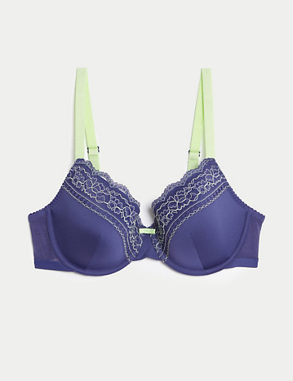 M&S Collection Lace Trim Padded Full Cup Bra A-E - 30C - French Navy, French Navy