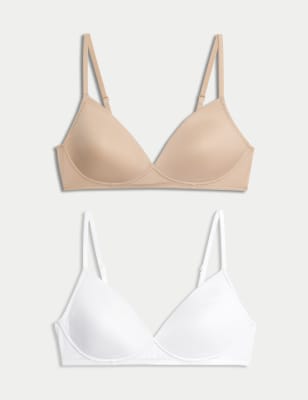 2pk Non Wired Cotton Rich Ribbed First Bras AA-D, M&S Collection