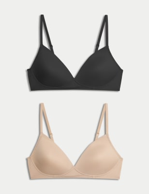 M&S Neutrals Womens 2pk Non Wired First Bras AA-D - 30A - Black/Opaline, Black/Opaline,Opaline Mix,W