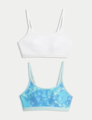 M&S Women's 2pk Cotton Blend Crop Top First Bras - 6 - Blue Mix, Blue Mix