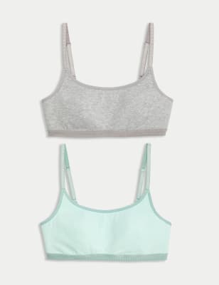 M&S Women's 2pk Non Wired Crop Top First Bras - 14 - Light Aqua, Light Aqua,White Mix,Light Violet,P