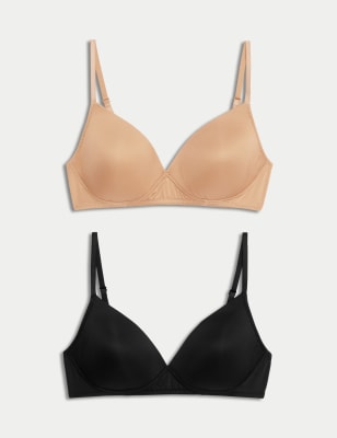 M&S Women's 2pk Non Wired First Bra - 28A - Rich Amber, Rich Amber,Topaz,White Mix,Rose Quartz,Rich 