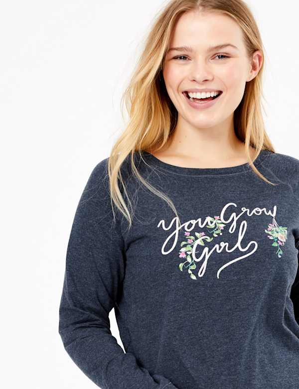 You Grow Girl Slogan Plant Print Pyjama Set