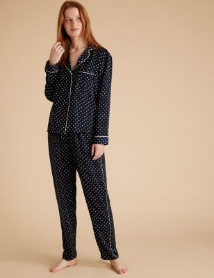  Pyjama en satin à revers et motif pois - Navy Mix