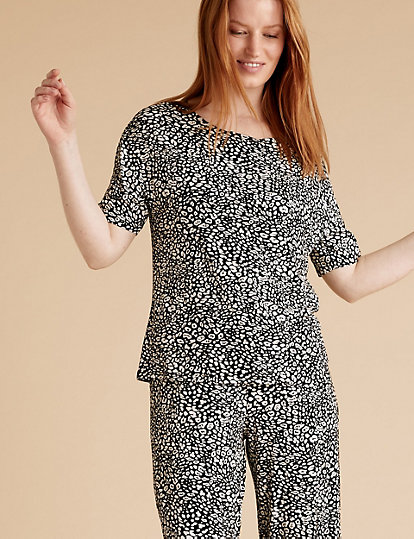 Leopard Print Cuffed Hem Pyjama Set