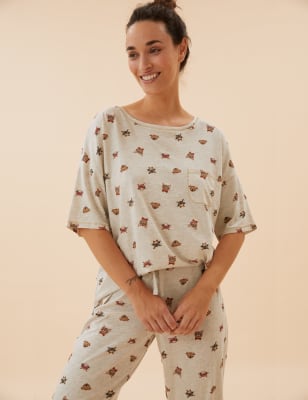 

Womens M&S Collection Cotton Rich Cat & Dog Print Pyjama Set - Oatmeal, Oatmeal