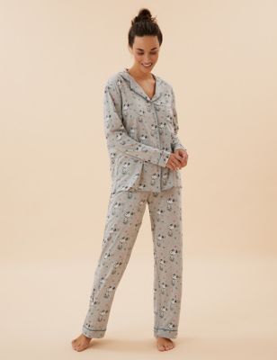 

Womens M&S Collection Snoopy™ Cotton Rich Rever Pyjama Set - Grey Mix, Grey Mix