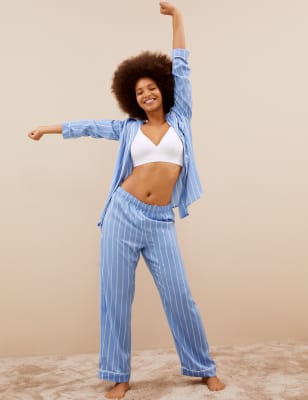 

M&S Collection Pijama de rayas con solapa Dream Satin™Womens - Blue Mix, Blue Mix