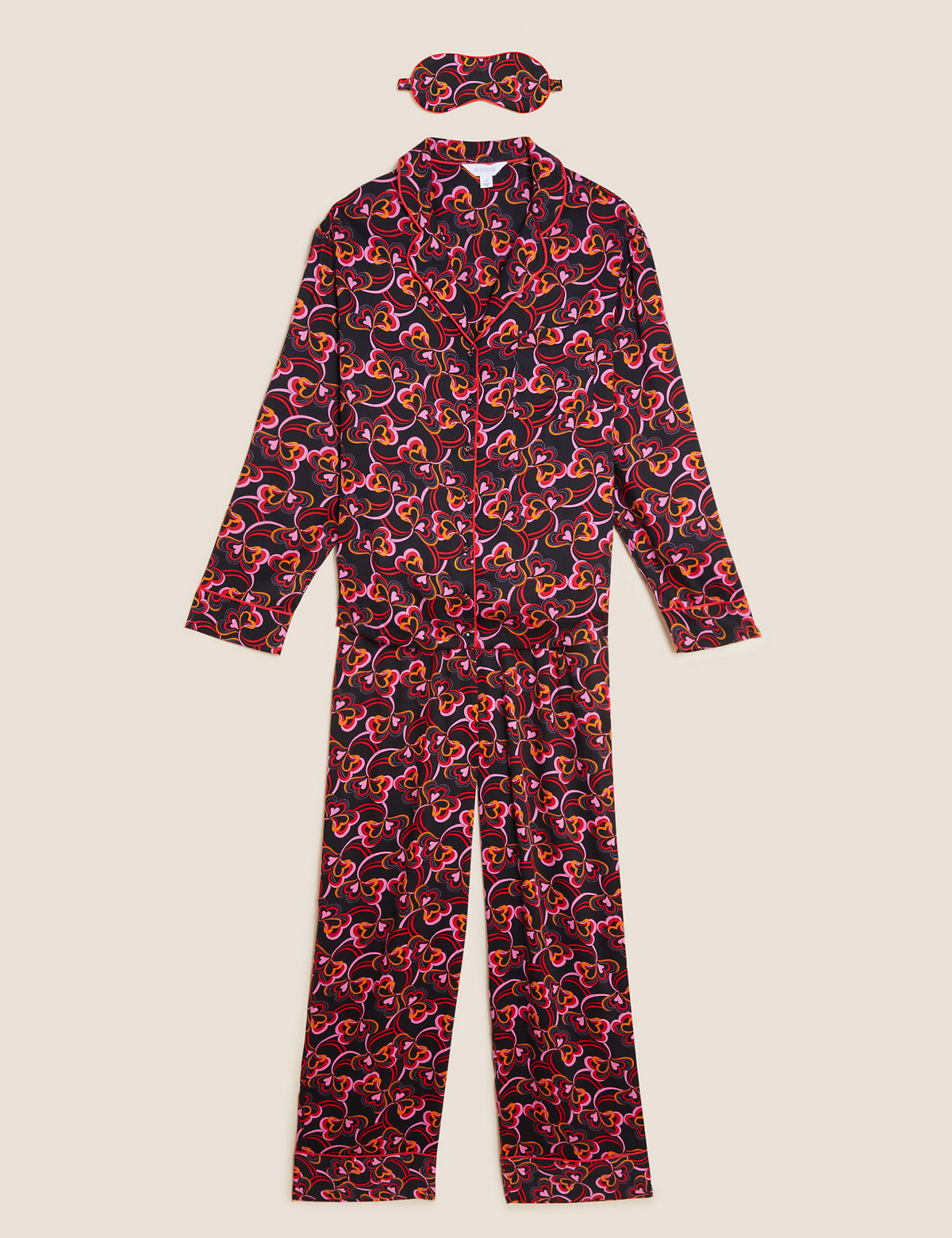 Heart Print Pyjama Set with Eye Mask