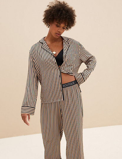 2 Pack Pure Viscose Striped Lapel Collar Pyjama Set