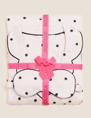 

Womens Boutique Schlafanzug mit Punktmuster und Augenmaske - Pink Mix, Pink Mix