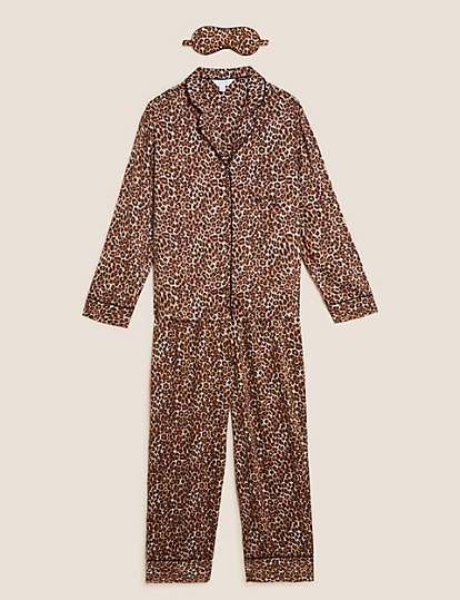 Leopard Print Pyjama Set with Eye Mask