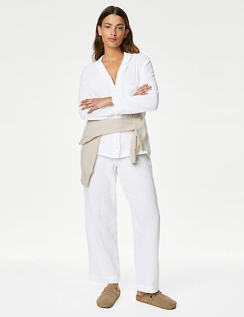 Marks And Spencer Womens M&S Collection Muslin Revere Collar Pyjama Set - White
