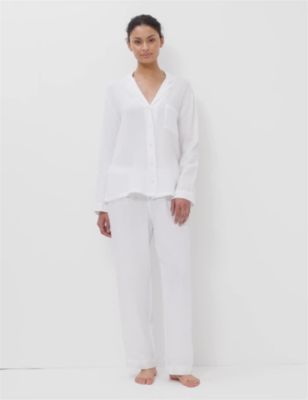 Body Womens Pure Cotton Revere Collar Pyjama Set - 8 - White, White