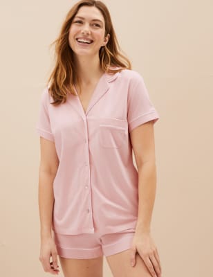 Marks And Spencer Womens M&S Collection Cotton Modal Cool Comfort Revere Shortie Set - Soft Pink