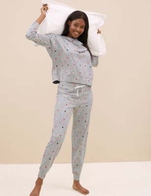 

Womens M&S Collection Schlafanzugset mit hohem Baumwollanteil und Herzmuster - Grey Mix, Grey Mix