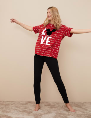 

Womens M&S Collection Baumwoll-Schlafanzugset mit Mickey Mouse™-Motiv - Black Mix, Black Mix