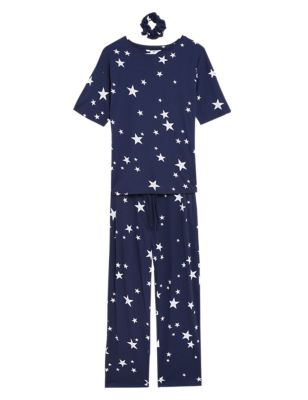 

Womens M&S Collection Cool Comfort™ Cotton Modal Pyjama Set With Scrunchie - Navy Mix, Navy Mix