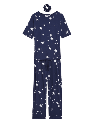 

Womens M&S Collection Cool Comfort™ Cotton Modal Pyjama Set With Scrunchie - Navy Mix, Navy Mix