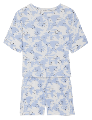 

Womens M&S Collection SmileyWorld® Cotton Shortie Pyjama Set - Faded Blue, Faded Blue