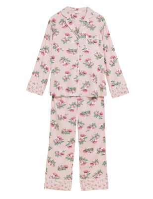 

Womens M&S Collection Schlafanzugset aus gewebter Viskose mit Reverskragen und Blumenmuster - Pink Mix, Pink Mix