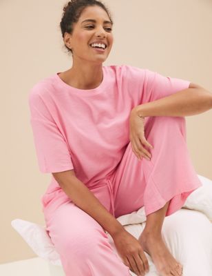 Womens M&S Collection Flexifit™ Lounge Crop Leg  Pyjama Set - Neon Pink, Neon Pink
