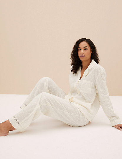 Pure Cotton Lace Trim Pyjama Set