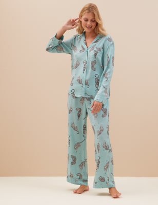 

Womens M&S Collection Dream Satin™ Tiger Print Pyjama Set - Green Mix, Green Mix