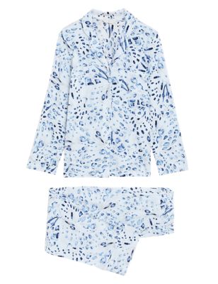 M&S Womens Cotton Modal Cool Comfort™ Revere Pyjama - XS - Blue Mix, Blue Mix