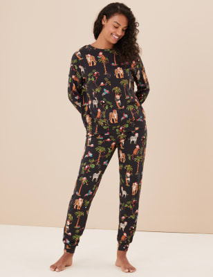 Women's Animal Print Family Christmas Pyjama Set