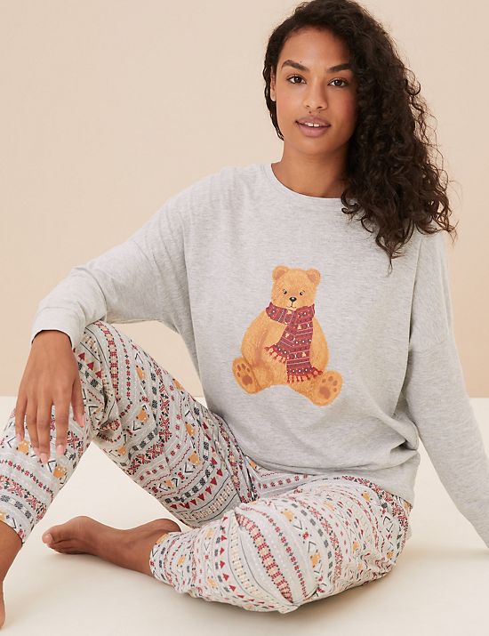 Schlafanzugset für Damen im Familienlook mit Spencer Bear-Weihnachtsmotiv