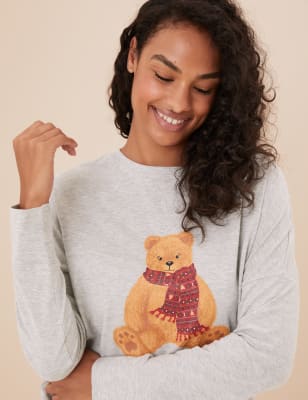 

Womens M&S Collection Schlafanzugset für Damen im Familienlook mit Spencer Bear-Weihnachtsmotiv - Grey Mix, Grey Mix