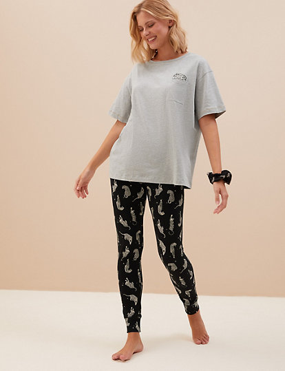 Cotton Rich Pyjama with Scrunchie Marks & Spencer Women Clothing Loungewear Pajamas 