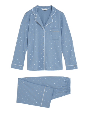 

Womens M&S Collection Cotton Modal Cool Comfort™ Revere Pyjama Set - Soft Blue, Soft Blue