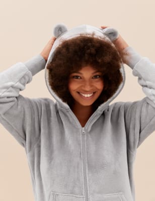 

Womens M&S Collection Fleece Onesie With Ears - Grey, Grey