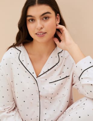 Star Print Revere Collar Pyjama Set