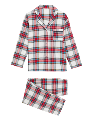 

M&S Collection Pijama con solapa de cuadros 100% algodónWomens - Ivory Mix, Ivory Mix