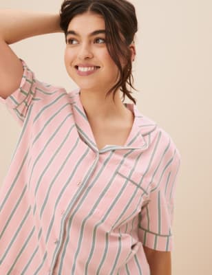 

Womens M&S Collection Pure Cotton Striped Shortie Set - Pink Mix, Pink Mix