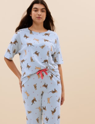 Cotton Rich Cat Print Pyjama Set